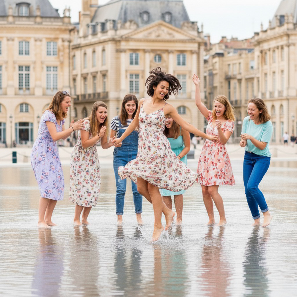 Groupe d'amies en séance photo EVJF à Bordeaux